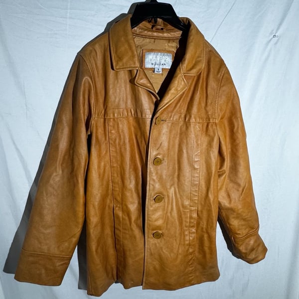 Wilsons Leather Mens Jacket M Julian Button Front Car Coat Vintage Tan Small