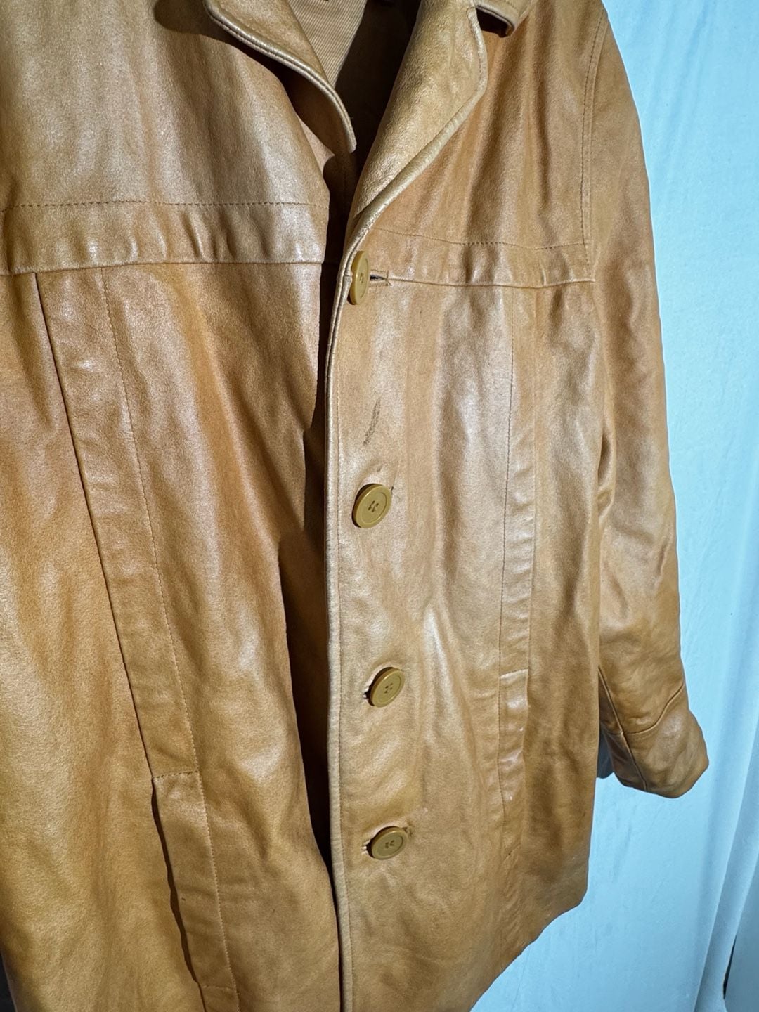 Wilsons Leather Mens Jacket M Julian Button Front Car Coat Vintage Tan Small 3