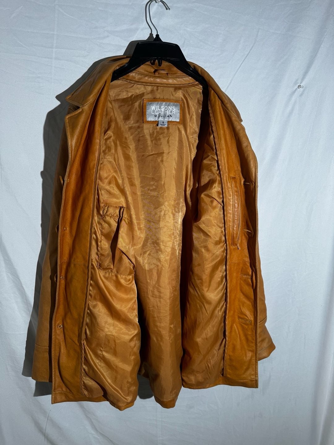 Wilsons Leather Mens Jacket M Julian Button Front Car Coat Vintage Tan Small 5