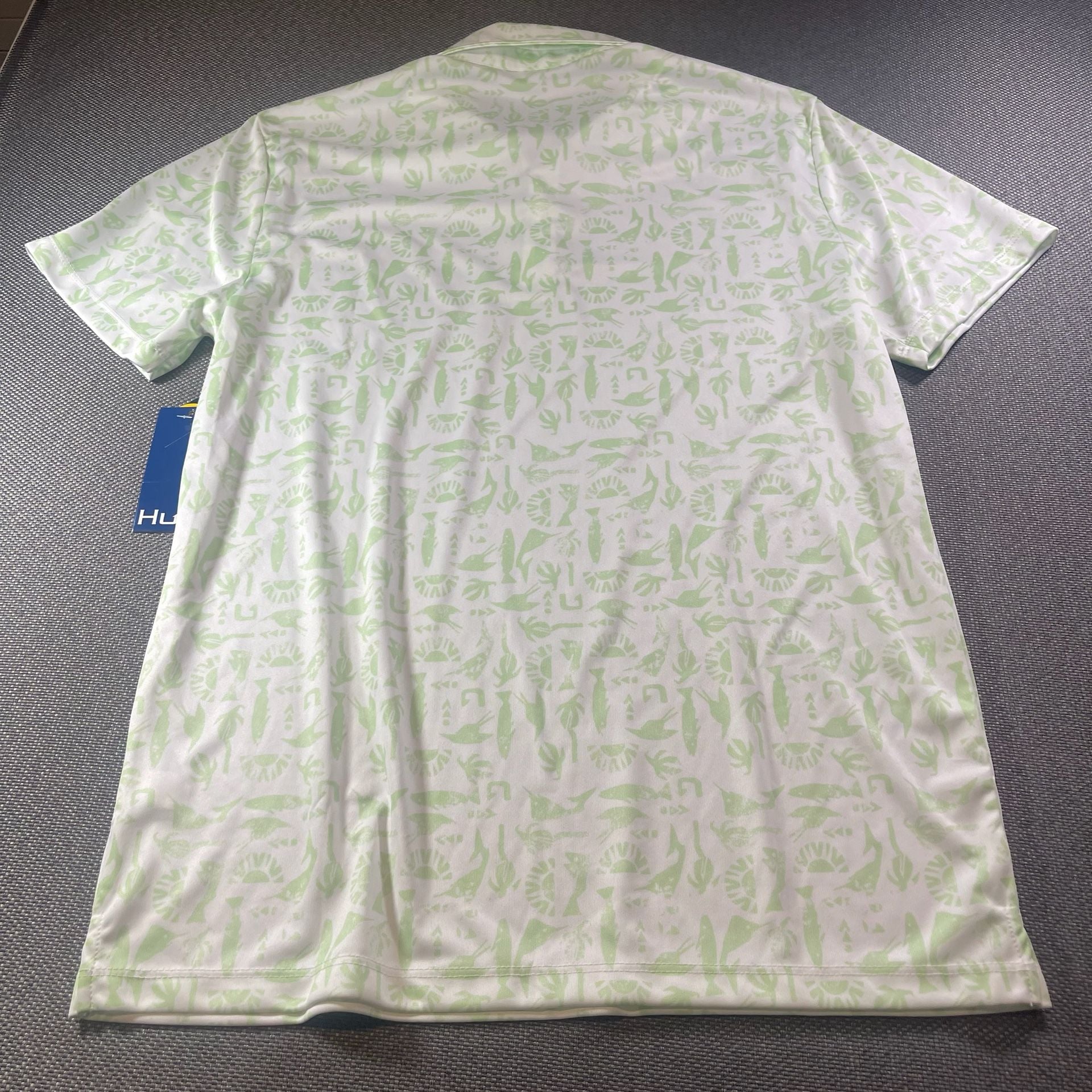 Huk Batiki Pursuit Polo Size S Green White Fish Graphic Golf Shirt New With Tags 11