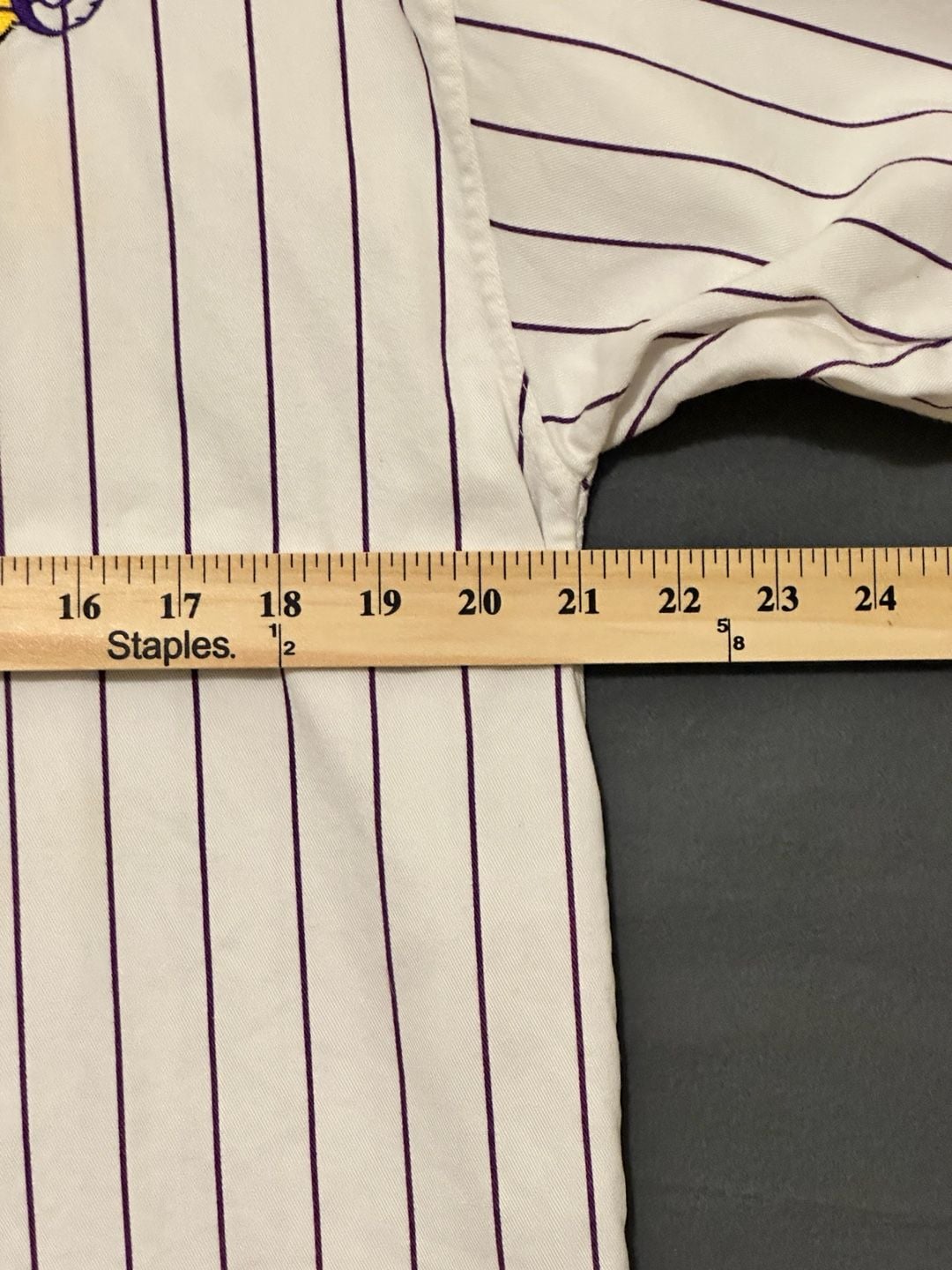 Starter Los Angeles Lakers Pinstripe Baseball Jersey Size M White Purple 8