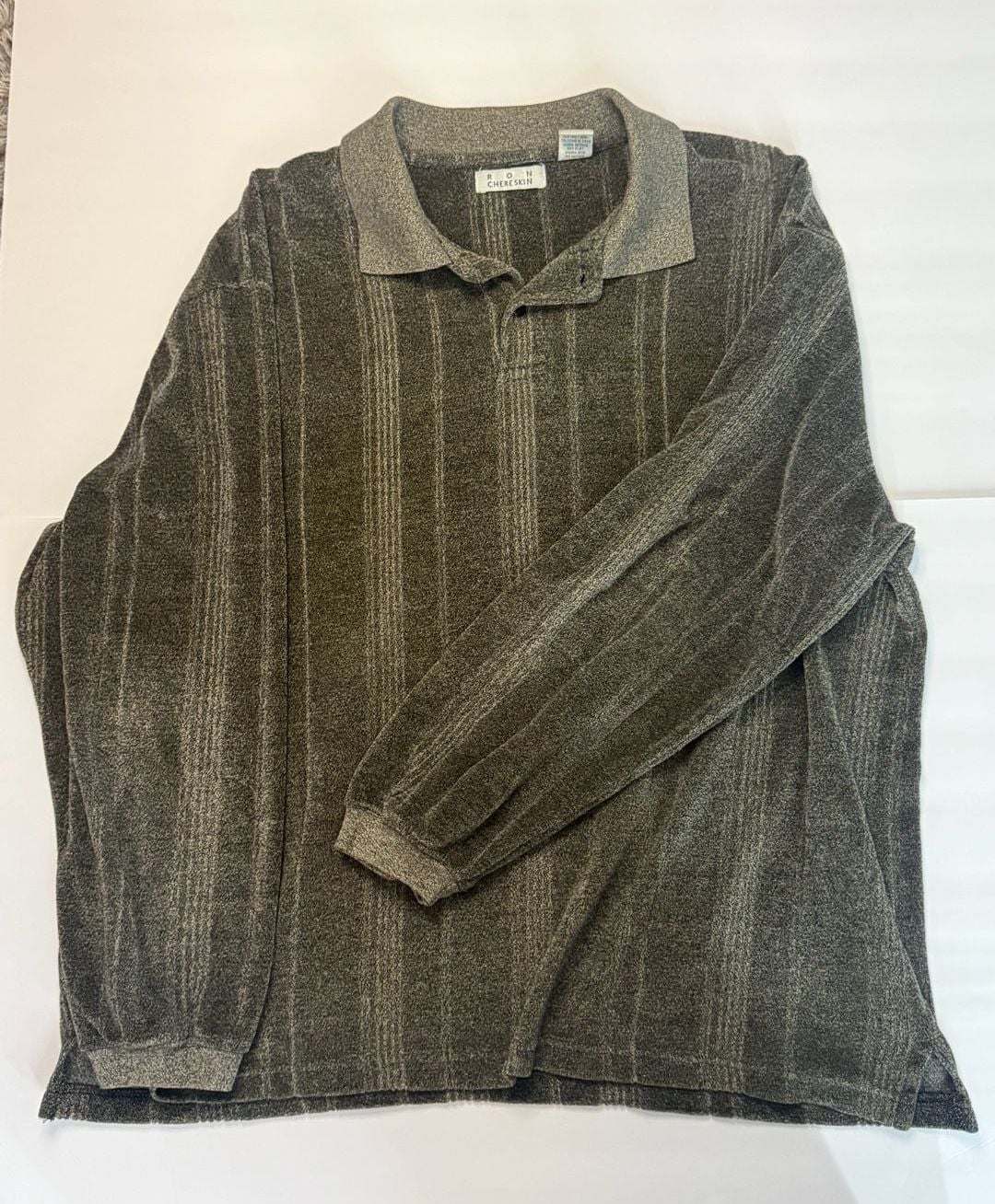 Ron Chereskin Long Sleeve Polo Shirt Green Vertical Striped Knit Pullover 2