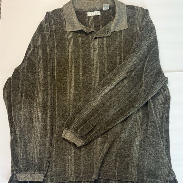 Ron Chereskin Long Sleeve Polo Shirt Green Vertical Striped Knit Pullover