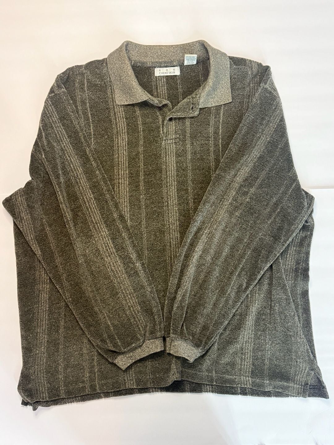 Ron Chereskin Long Sleeve Polo Shirt Green Vertical Striped Knit Pullover 3
