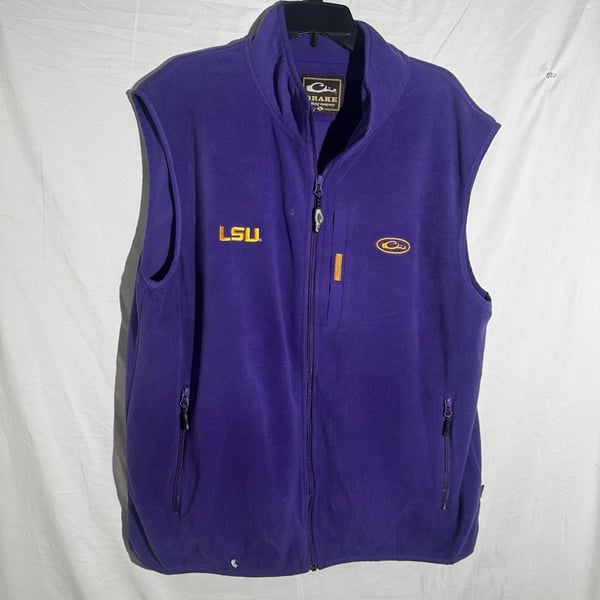 Drake Waterfowl Mens Vest LSU Fleece Full Zip Hunting Camp Gorpcore Purple XL