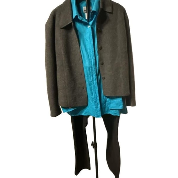 Petite Sophisticate Wool Button Front Jacket Size L Charcoal Gray