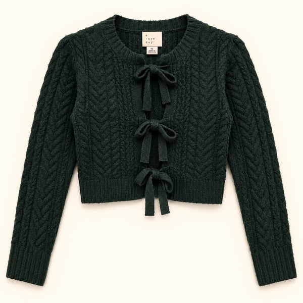 A New Day Dark Green Cable Knit Tie Front Cropped Cardigan XS NWT
