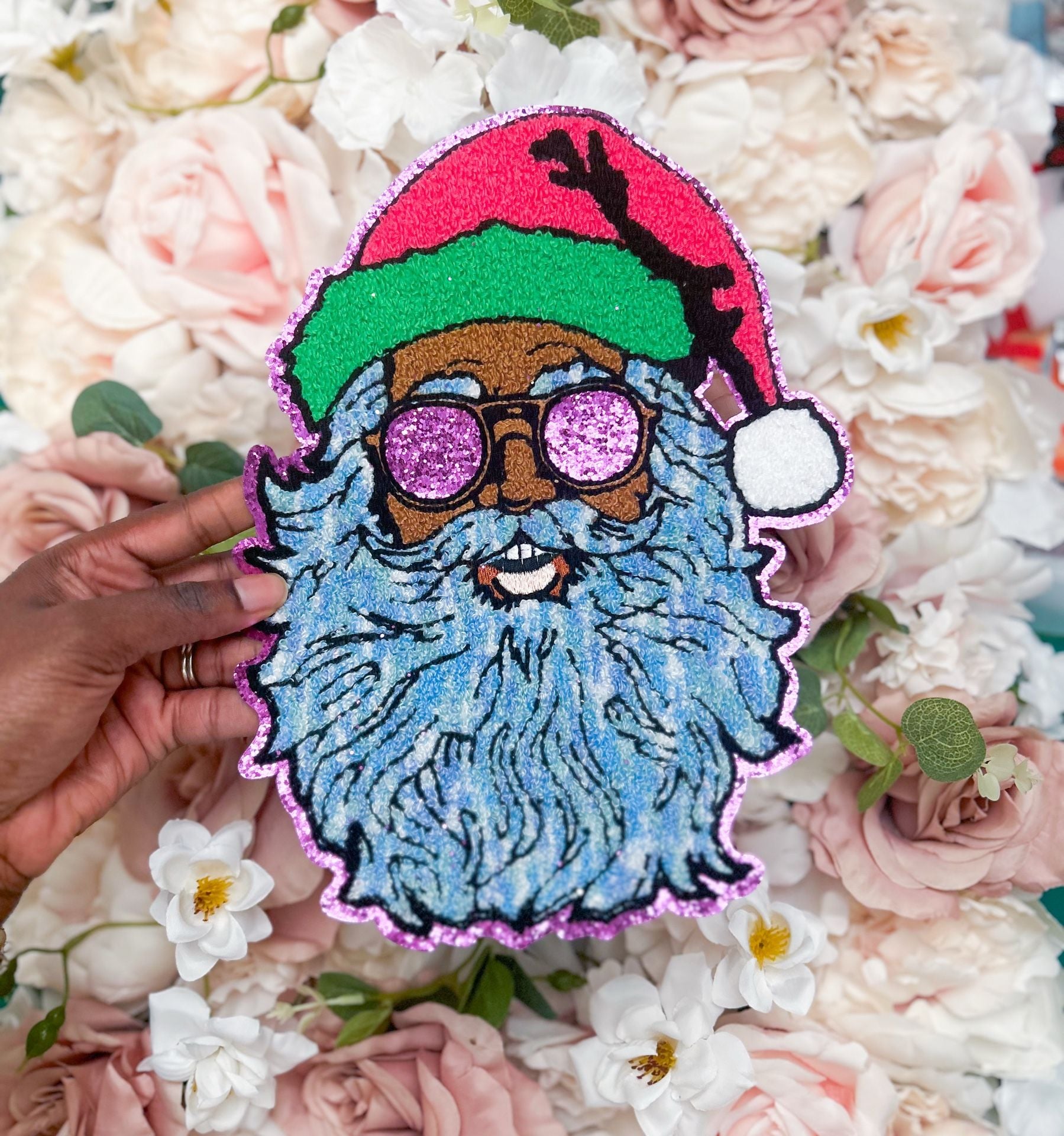 Pink Santa Sequin Patch with Glitter Glasses 2