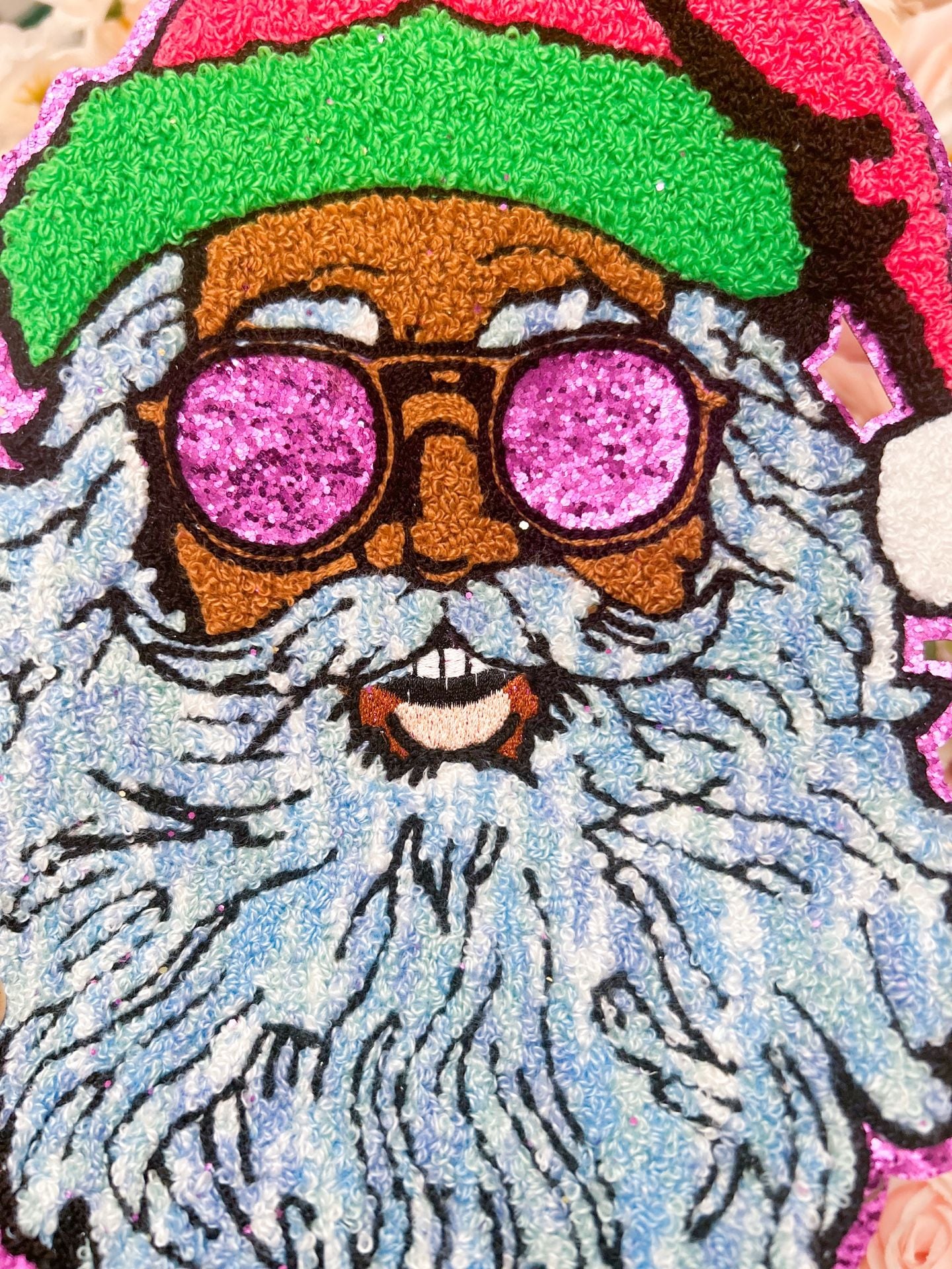 Pink Santa Sequin Patch with Glitter Glasses 3