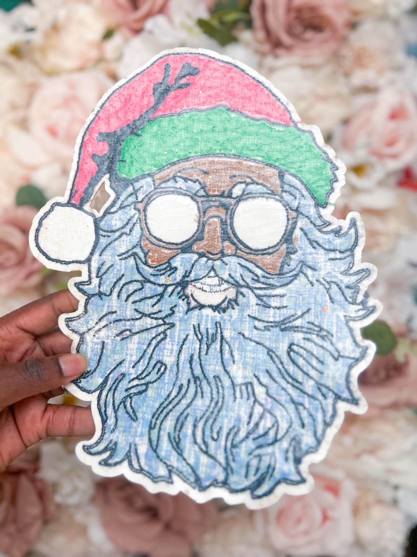 Pink Santa Sequin Patch with Glitter Glasses 4