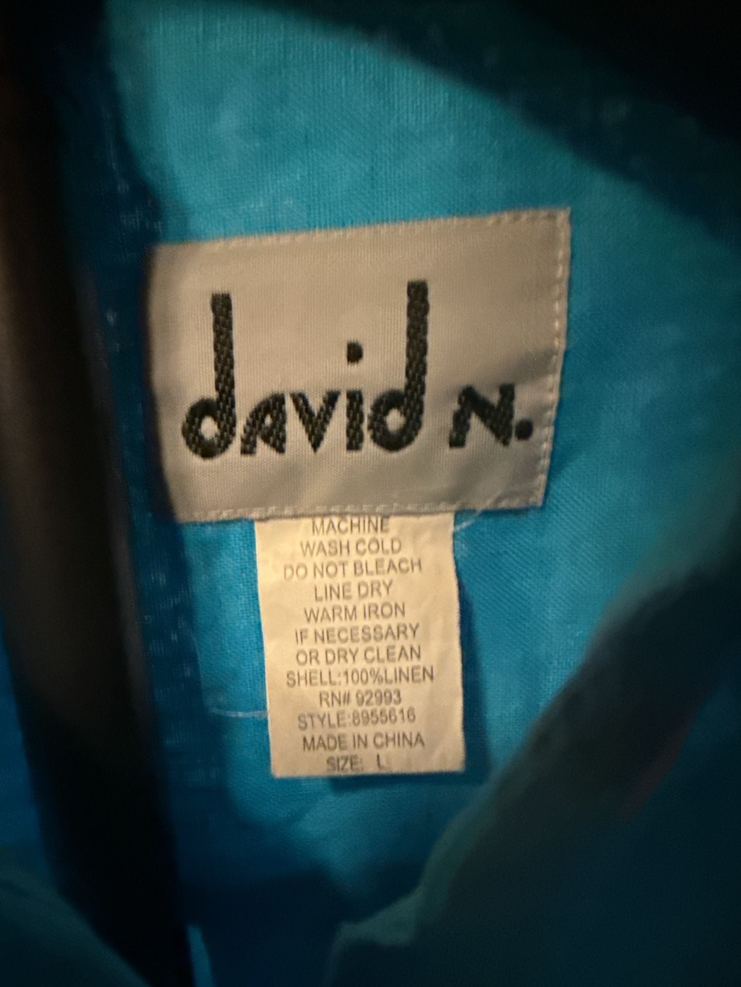 David N. Linen Long Sleeve Button Down Shirt Size L Teal 3