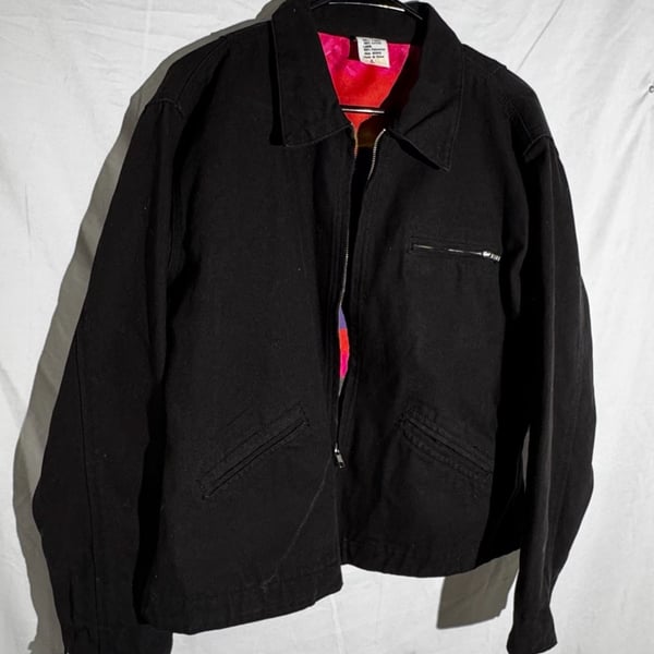 Ethyl Womens Jacket Cotton Zip Chore Workwear Vintage Color Lining Black Large