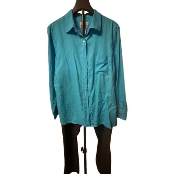David N. Linen Long Sleeve Button Down Shirt Size L Teal