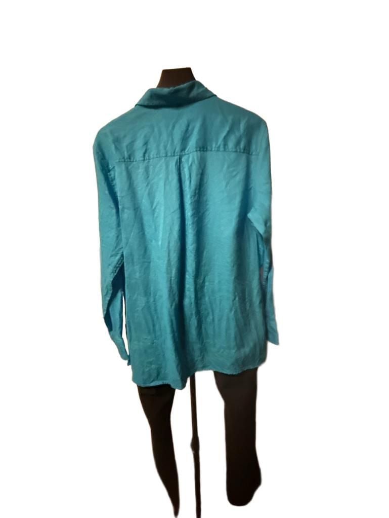 David N. Linen Long Sleeve Button Down Shirt Size L Teal 4