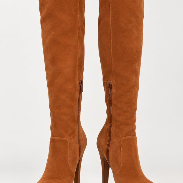 Betsey Johnson Suede Leather Over-the-Knee Platform Boots Tan Size: 8M New