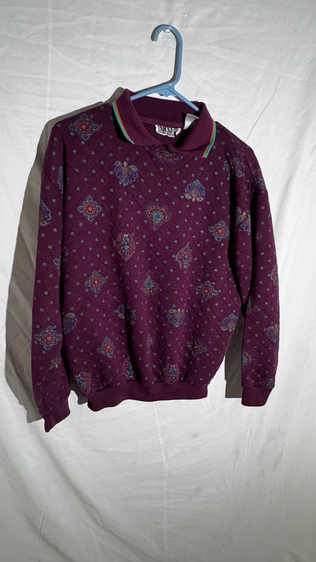 Gitano Connections Mens Pullover Quilted Paisley 80s Vintage Purple Medium 2