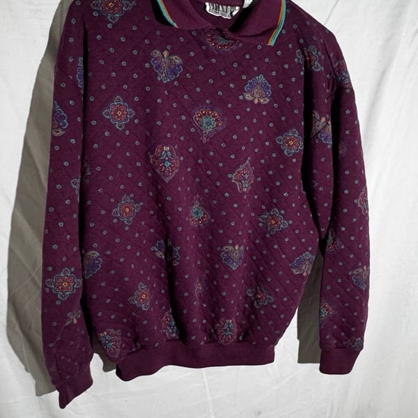 Gitano Connections Mens Pullover Quilted Paisley 80s Vintage Purple Medium