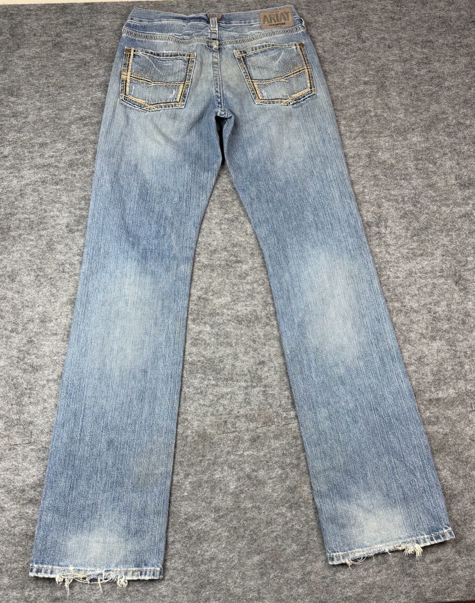 Ariat Jeans Size 31/38 Distressed Light Wash Flare Denim 7