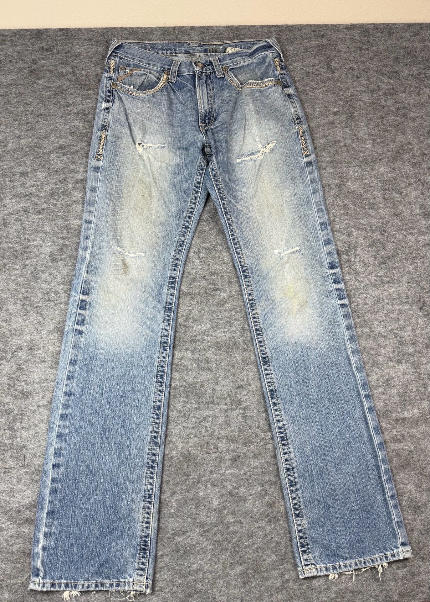 Ariat Jeans Size 31/38 Distressed Light Wash Flare Denim 11