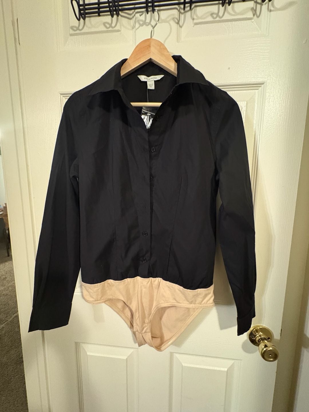 Boston Proper Black Button-Down Shirt Bodysuit Size 6 2