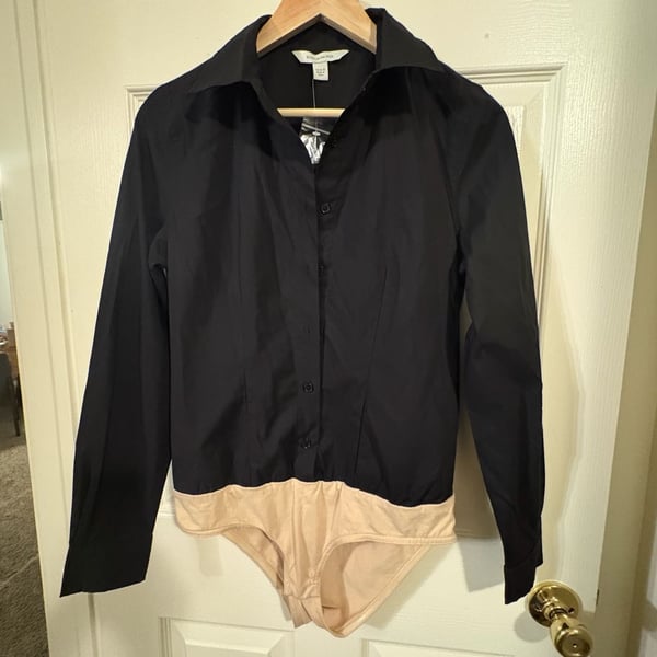Boston Proper Black Button-Down Shirt Bodysuit Size 6