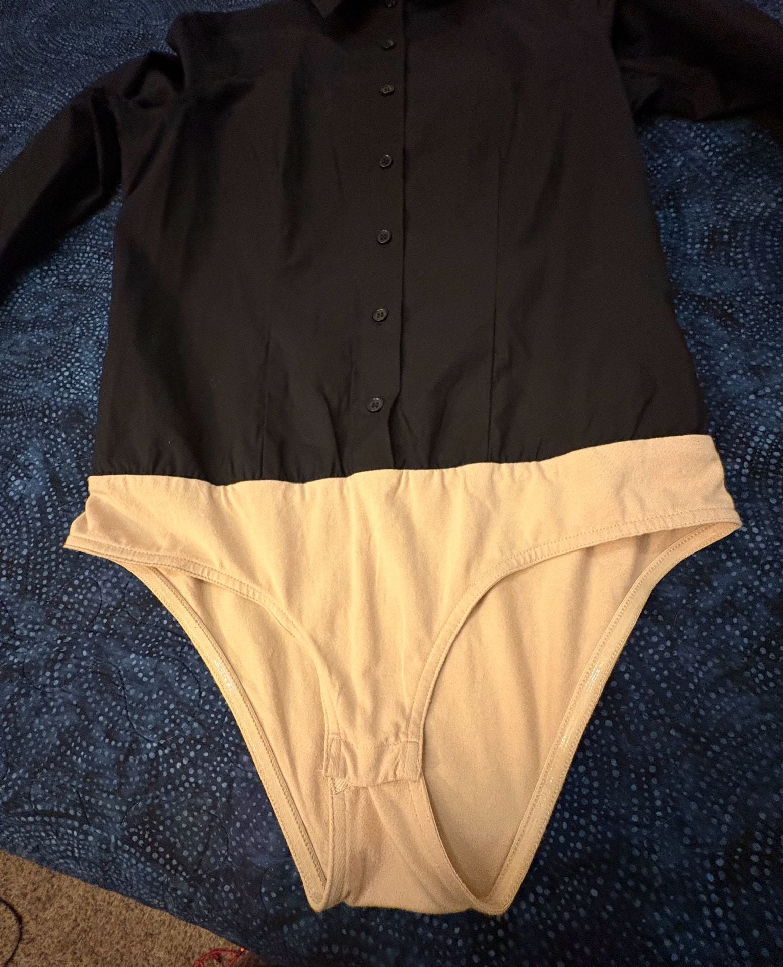 Boston Proper Black Button-Down Shirt Bodysuit Size 6 8