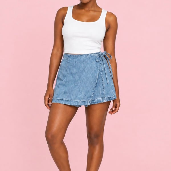Brandy Melville Brandy Side Tie Jeans Skort Light Wash