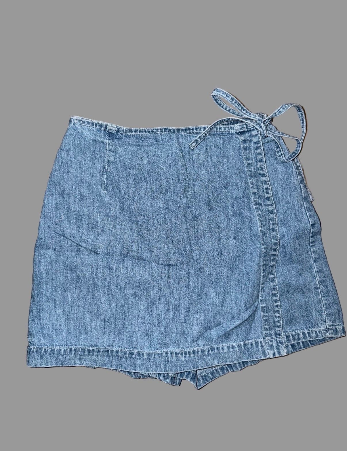 Brandy Melville Brandy Side Tie Jeans Skort Light Wash 4