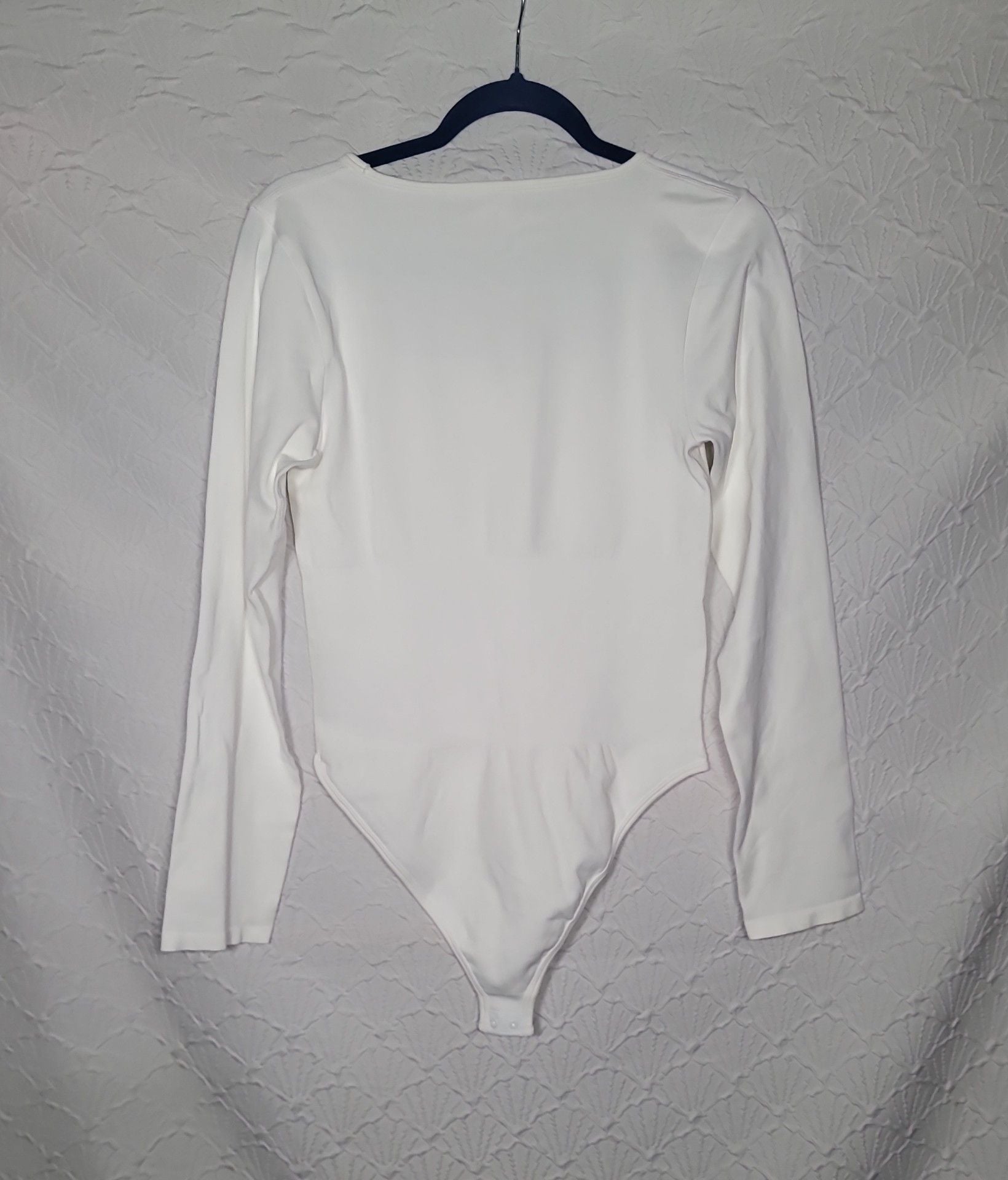 QQQ White Square Neck Long Sleeve Bodysuit Size XL 8