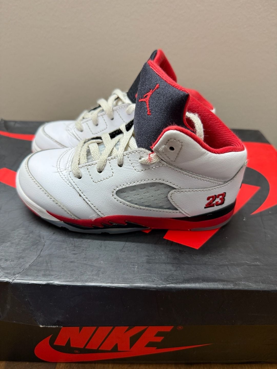 Jordan 5 Retro TD Fire Red White Black Tongue Toddler Shoes 2