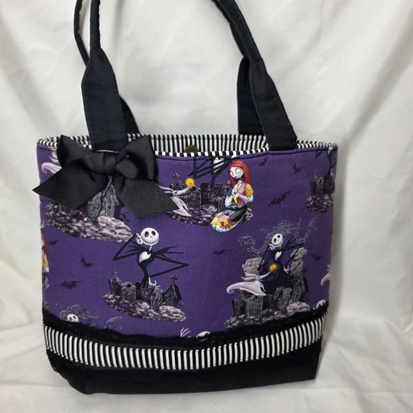 The Nightmare Before Christmas Tote Bag Purple Black Bow