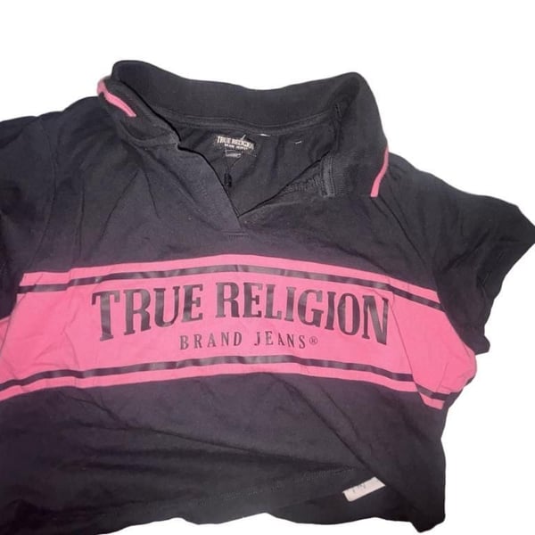 True Religion Crop Polo Shirt Size M Black Pink