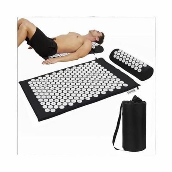 Acupressure Mat and Pillow Set with Bag Black
