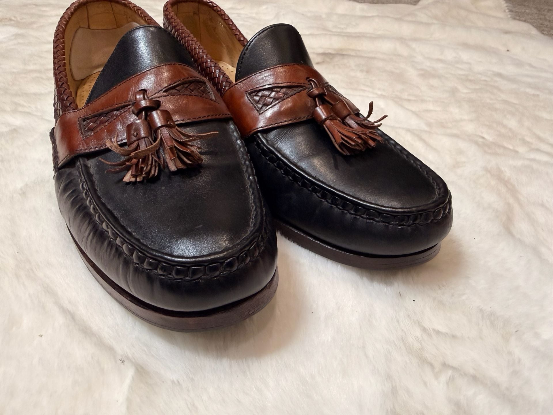 Allen Edmonds Maxfield Black Brown Leather Tassel Loafers Size 10.5 7