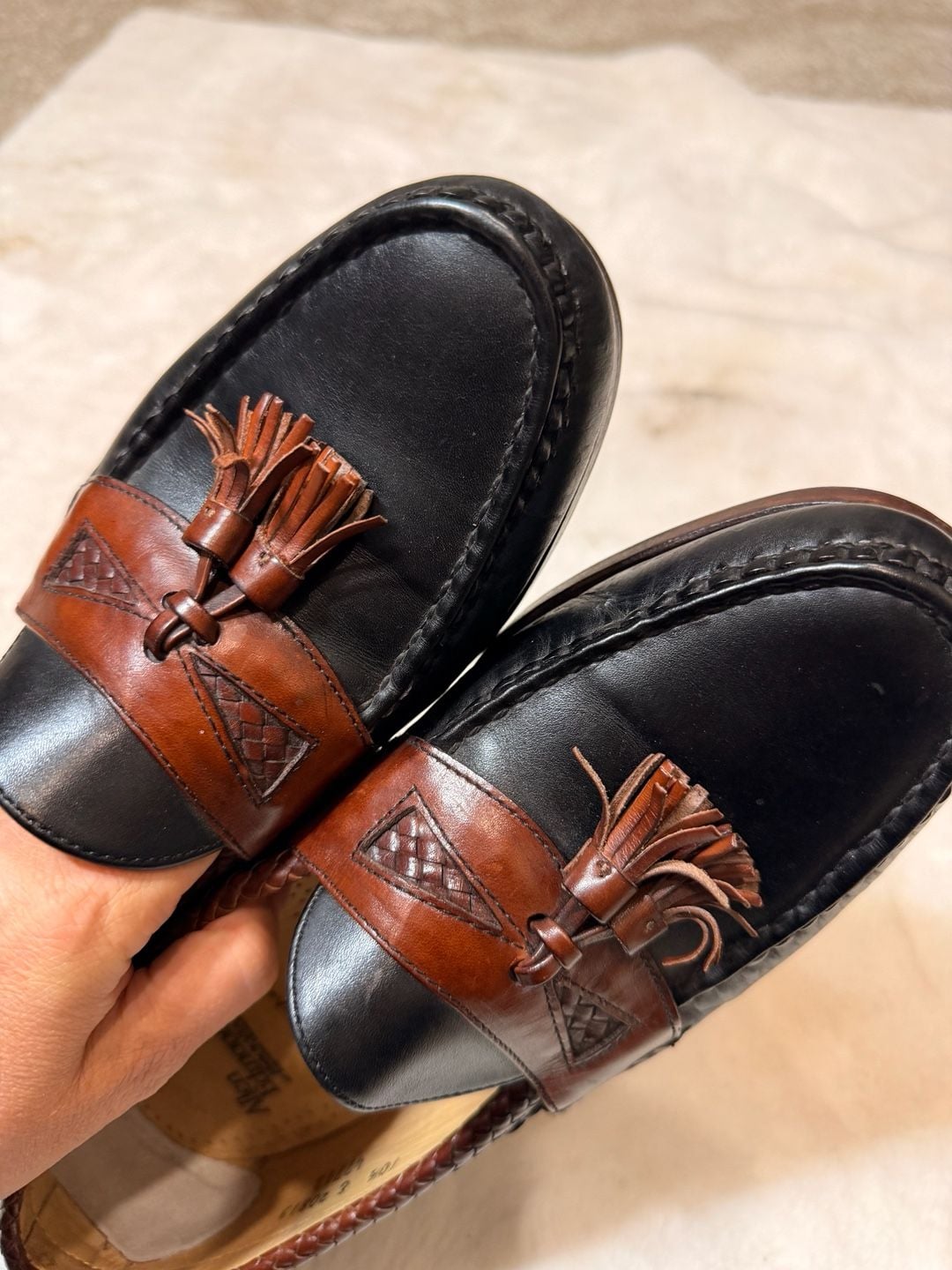 Allen Edmonds Maxfield Black Brown Leather Tassel Loafers Size 10.5 11