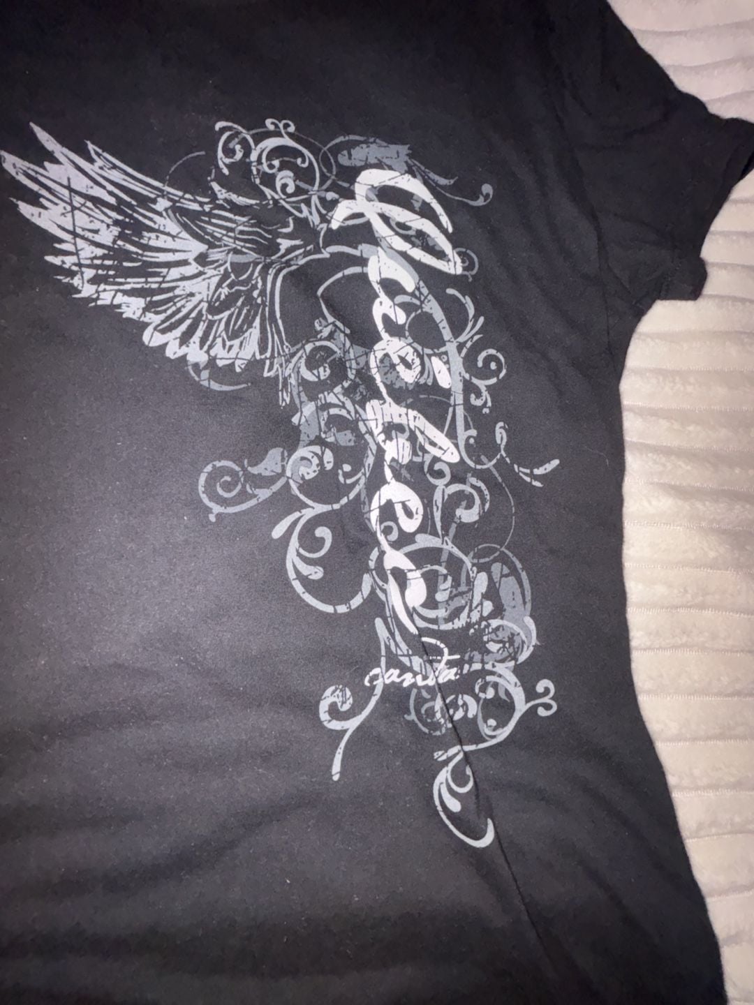 TeePee Graphic T-Shirt Size M Black Y2K Wings Scroll 4