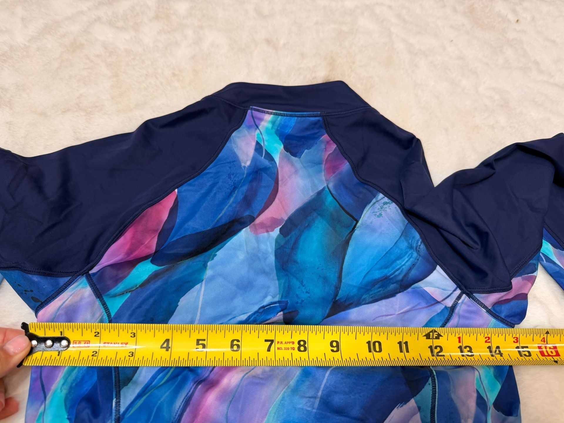 Athleta Modern Coverage Printed Long Sleeve One Piece Swimsuit Size M Navy Blue 9