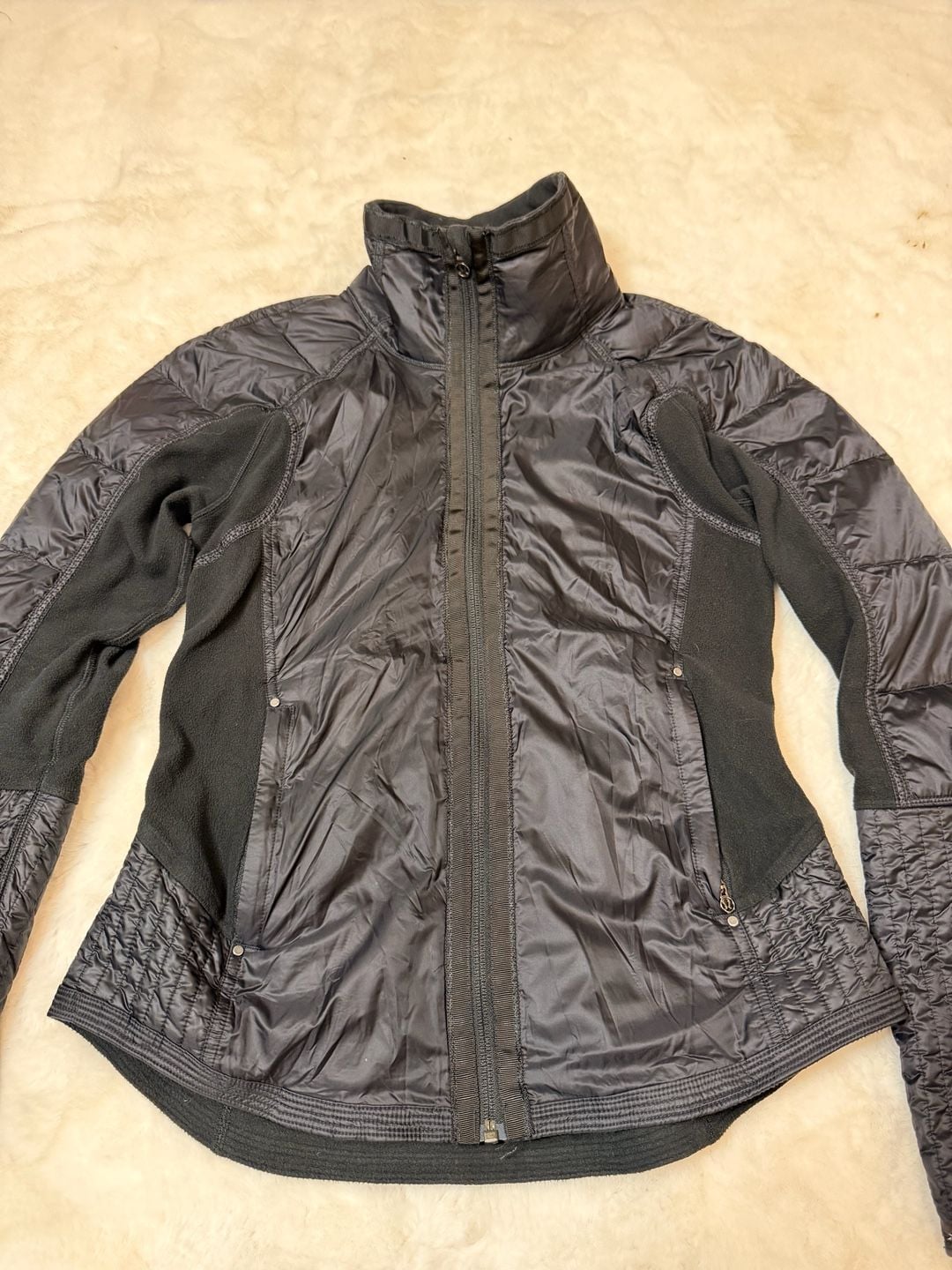 Lululemon Black Bundle Up Jacket Fleece Zip Jacket Size 8 Goose Down Filled 3