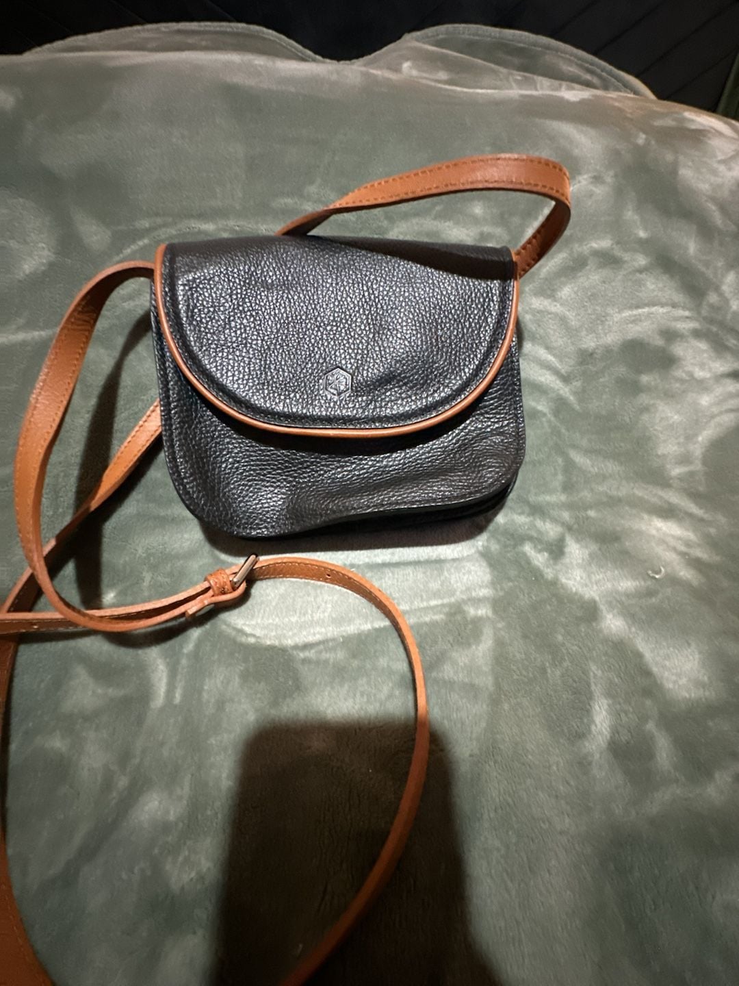 Valentina Black Pebbled Leather Crossbody Bag with Tan Trim 2