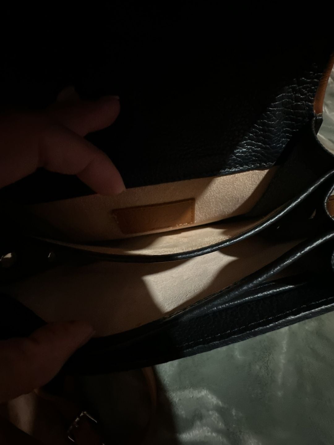 Valentina Black Pebbled Leather Crossbody Bag with Tan Trim 4