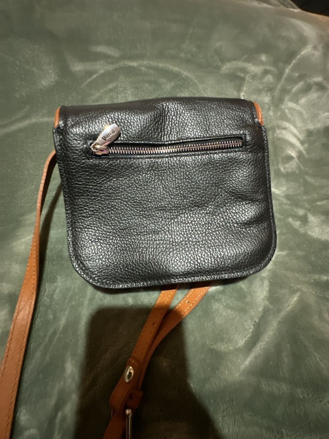 Valentina Black Pebbled Leather Crossbody Bag with Tan Trim 5