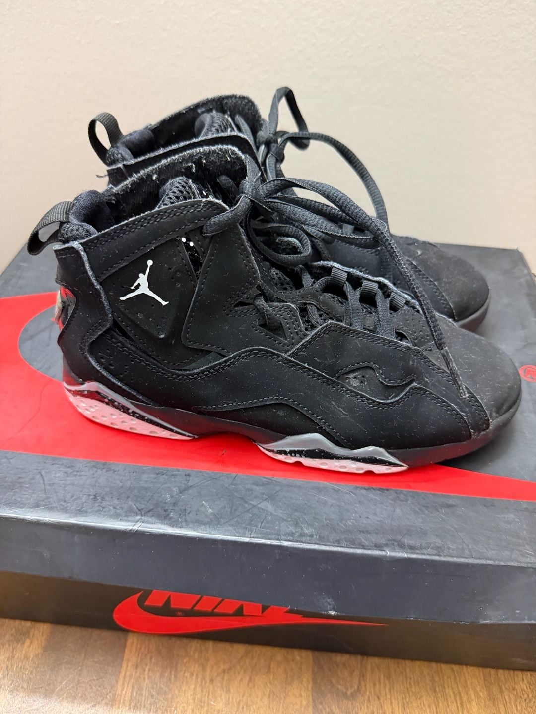 Jordan True Flight Black Suede Youth 3Y Basketball Shoes 4