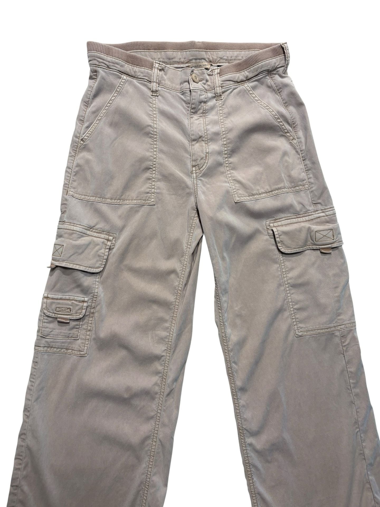 American Eagle Outfitters Cargo Pants Khaki Utility Y2K Wide Leg Size 6 3