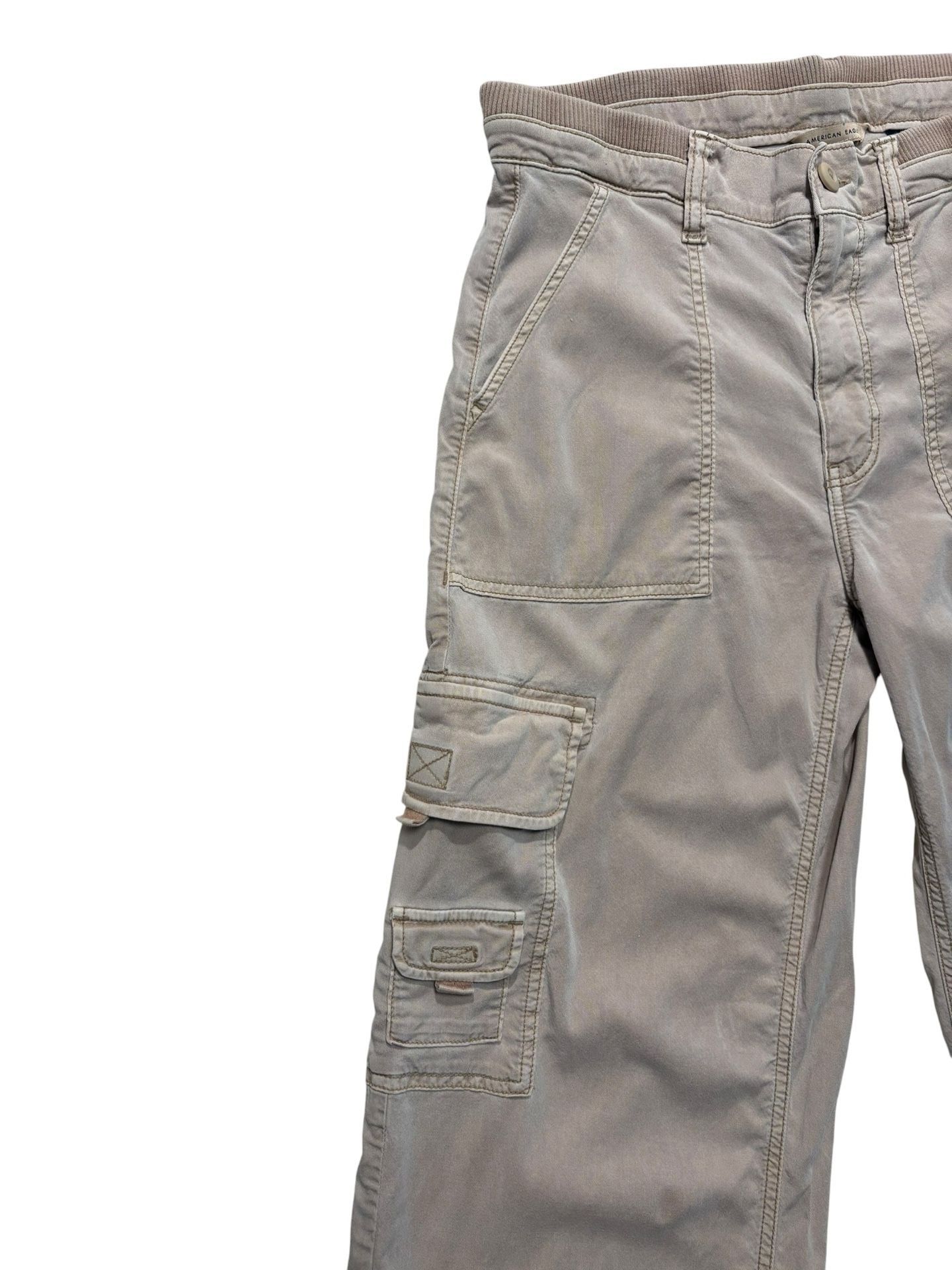 American Eagle Outfitters Cargo Pants Khaki Utility Y2K Wide Leg Size 6 4