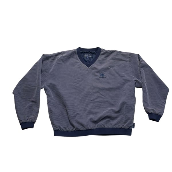 Straight Down Poppy Hills Pebble Beach Pullover Sweatshirt Size L Blue Checkered