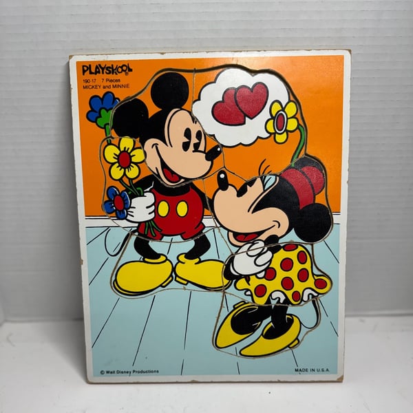 Playskool Mickey And Minnie Mouse Wooden Inset Puzzle 190-17 7 Pieces