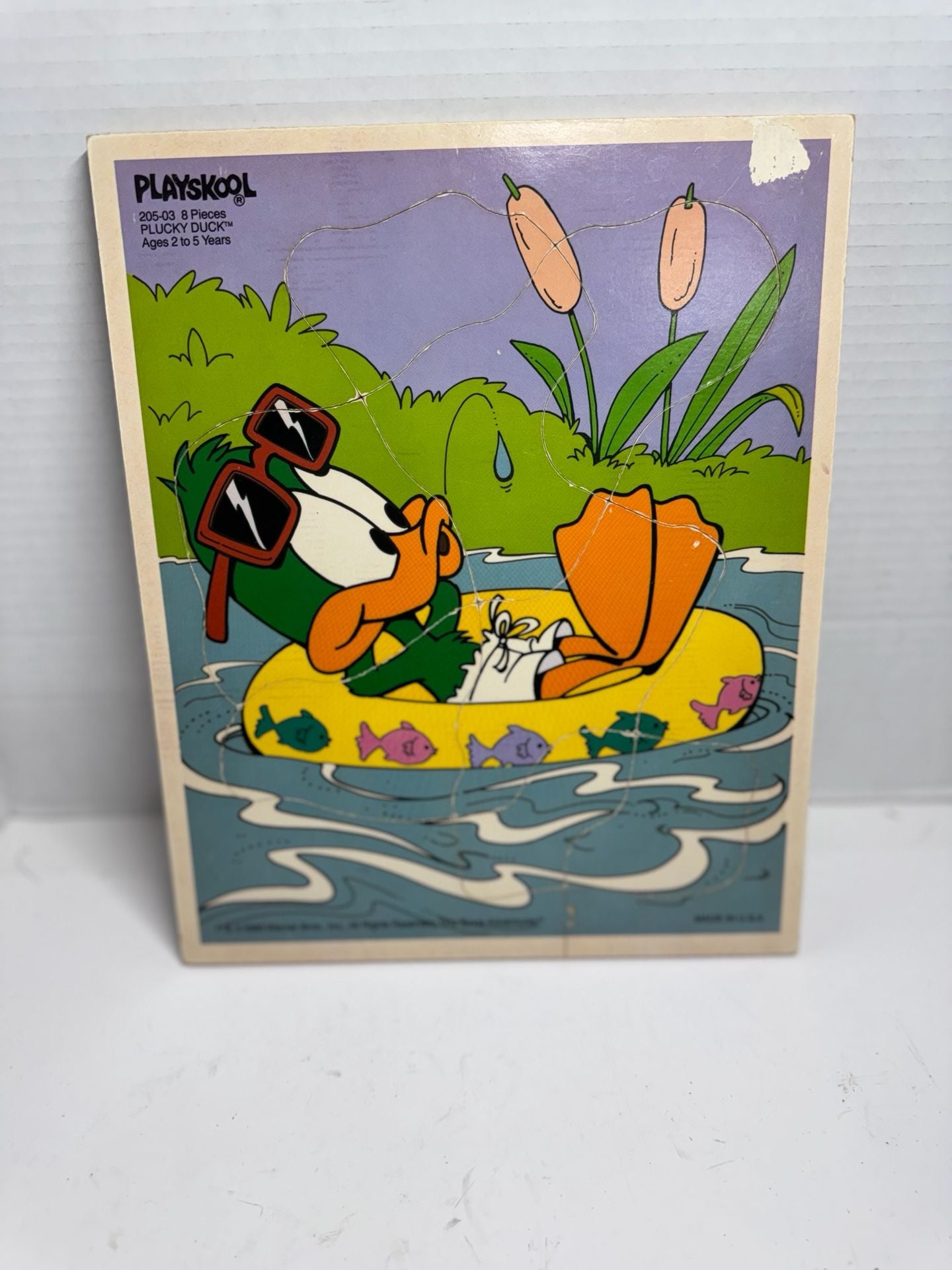 Playskool Plucky Duck 205-03 Wooden Inlay Puzzle 8 Pieces Tiny Toons 1
