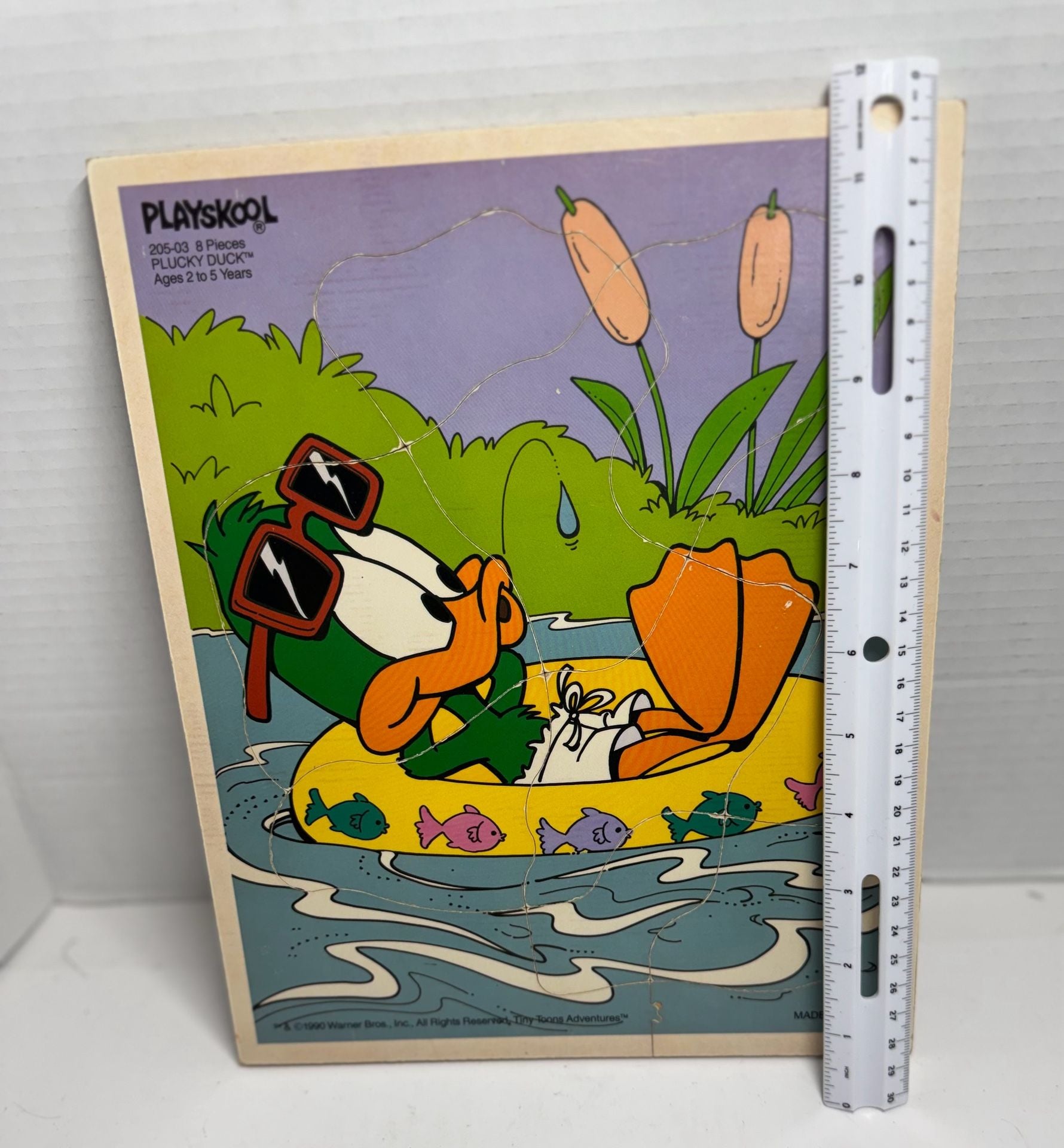 Playskool Plucky Duck 205-03 Wooden Inlay Puzzle 8 Pieces Tiny Toons 3