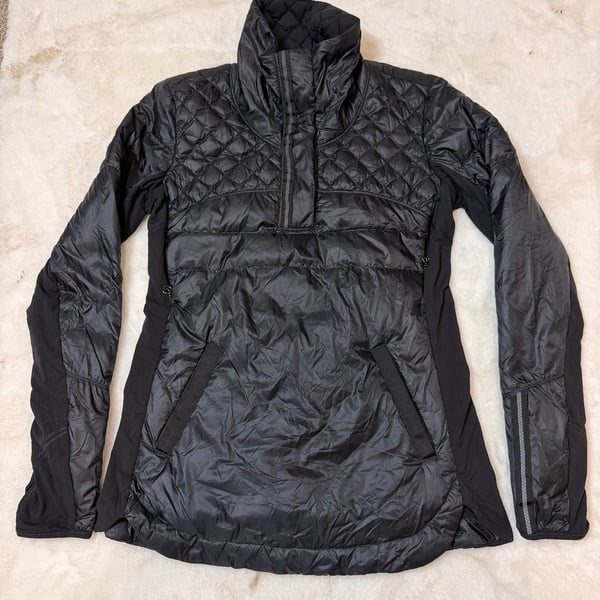 Lululemon What The Fluff Puffer Jacket Size 8 Black Goose Down Fill