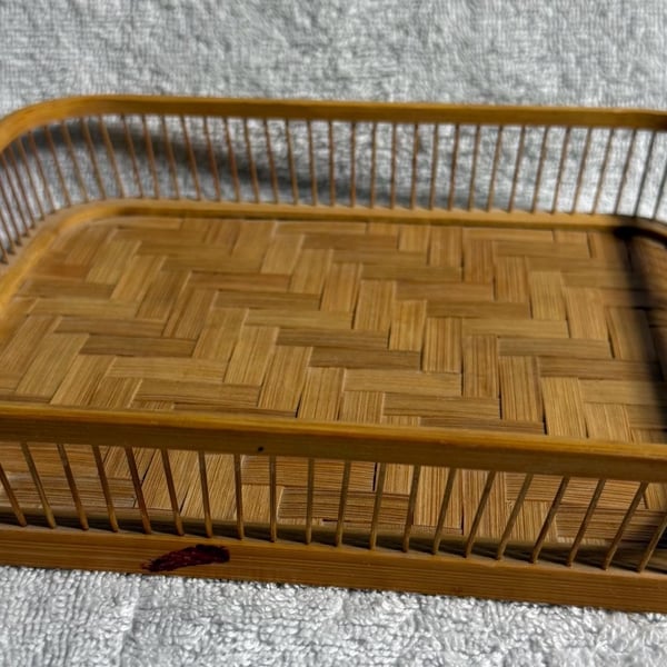 Vintage Bamboo Woven Serving Tray Made In Japan